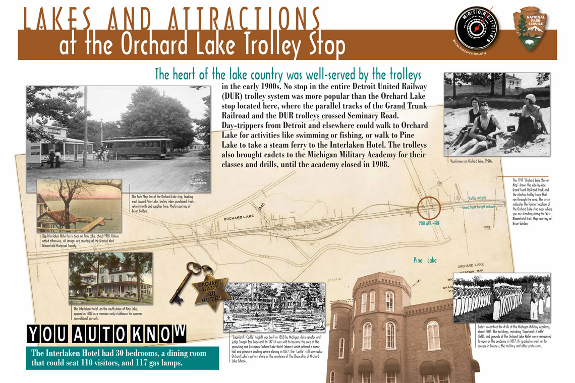 Lakes and Attractions at the Orchard Lake Trolley Stop